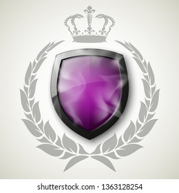 Protected shield wreath crown concept. Safety badge protection garland icon. Privacy corona banner shield. 