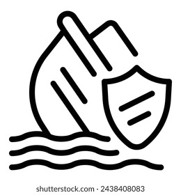 Vector de contorno de icono de barco protegido. Seguro marino. Nave naufragada