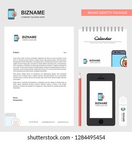 Protected smartphone  Business Letterhead, Calendar 2019 and Mobile app design vector template