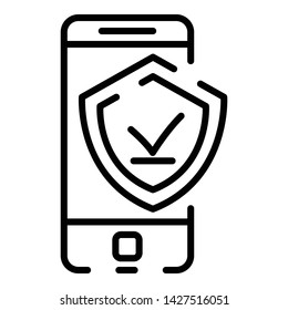 Protected smartphone icon. Outline protected smartphone vector icon for web design isolated on white background