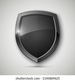 Protected steel guard shield concept. Safety badge steel icon. Privacy metal banner shield. Security metal label. Defense tag. Presentation chrome sticker shape. Defense safeguard shield steel sign