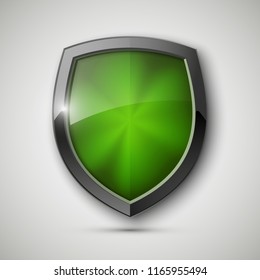 Protected steel guard shield concept. Safety badge steel icon. Privacy metal banner shield. Security metal label. Defense tag. Presentation chrome sticker shape. Defense safeguard shield steel sign