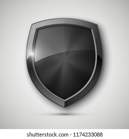 Protected steel guard shield concept. Safety badge steel icon. Privacy metal banner shield. Security metal label. Defense tag. Presentation chrome sticker shape. Defense safeguard shield steel sign