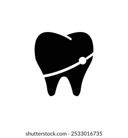 Ícone de dente protegido. Cuidados dentários. Odontologia. Ilustração de linha fina personalizável. traçado editável.