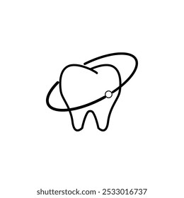 Ícone de dente protegido. Cuidados dentários. Odontologia. Ilustração de linha fina personalizável. traçado editável.