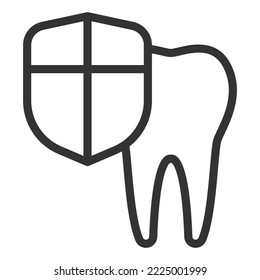 Dientes, dientes y escudo protegidos - icono, ilustración sobre fondo blanco, estilo de contorno