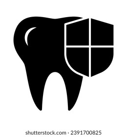 Protected tooth solid icon, International dentist day concept, teeth protection sign on white background, Shield and teeth icon in glyph style for mobile and web design. Vector graphics
