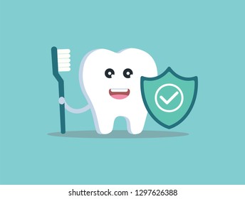 Protected tooth with toothbrush, healthy, white, happy tooth, dentistry, oral hygiene