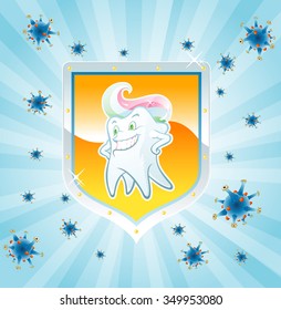 Protected Tooth-Happy tooth with toothpaste hair character design