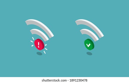 Protected and unprotected wi-fi symbols, isolated on blue background. Flat design, easy to use for your website or presentation.