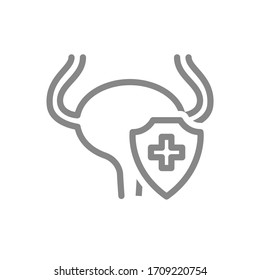 Protected Urinary Bladder Line Icon. First Aid For Human Organ, System Diseases Symbol