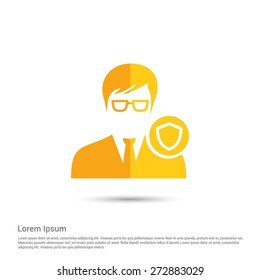 Protected User Shield icon, pictogram icon on white  background. Simple flat metro design style. half shade cut icon. Flat design style. Vector illustration