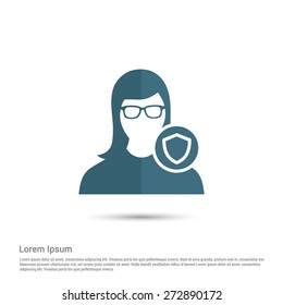 Protected User Shield icon, pictogram icon on gray background. Simple flat metro design style. half shade cut icon. Flat design style. Vector illustration