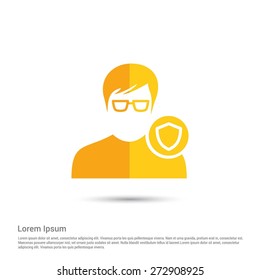 Protected User Shield icon, pictogram icon on gray background. Simple flat metro design style. half shade cut icon. Flat design style. Vector illustration