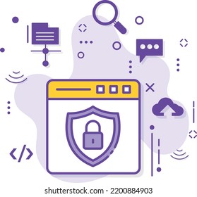 Protected Web Page with Padlock and Shield stock illustration, Transport Layer Security Vector Icon Design, Cloud Hosting and Web service Symbol, Secure Browsing Sign, Secure Sockets Layer Concept