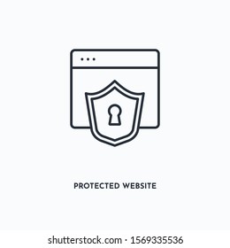 Protected website outline icon. Simple linear element illustration. Isolated line Protected website icon on white background. Thin stroke sign can be used for web, mobile and UI.