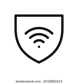 Protected wireless network isolated icon, shield with wifi signal vector symbol with editable stroke