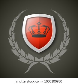 Protected wreath crown shield concept. Safety badge protection garland icon. Privacy corona banner shield.