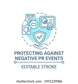 Protecting against negative PR events concept icon. Strong brand abstract idea thin line illustration. Creating response plan. Crisis management. Vector isolated outline color drawing. Editable stroke