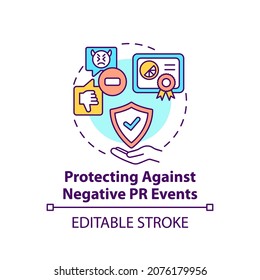 Protecting against negative PR events concept icon. Strong brand abstract idea thin line illustration. Facing bad public relations situation. Vector isolated outline color drawing. Editable stroke