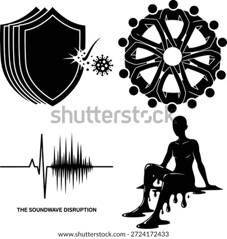 Protecting communities from disruption: a visual representation of modern challenges and unity isolated on white background, Vector
