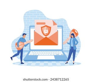 Protecting computer data, Email encryption concept. flat vector modern illustration 