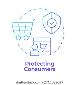 Protecting consumers blue gradient concept icon. Customer rights. Online purchase. Business security. Round shape line illustration. Abstract idea. Graphic design. Easy to use article, brochure
