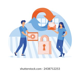 Protecting Data And Legal Information, Woman Exchange Media Files for Secure Envelope. General Privacy Regulation. flat vector modern illustration 