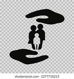 Protecting the family, silhouette symbol, vector cut glyph, Protecting the family sign on transparent background.
