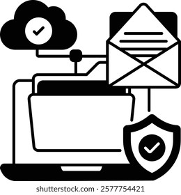 Protecting File Share restrictive email access vector design, Web hosting service Symbol, Computing machines Sign Internet Application Management stock illustration, cloud-based email services concept