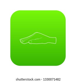 Protecting hand icon green vector isolated on white background