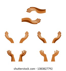 Protecting Hands of care, tender and defending human hands vector designs set, with a copy space inside for your element or text.