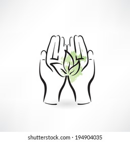 PROTECTING hands ecology icon