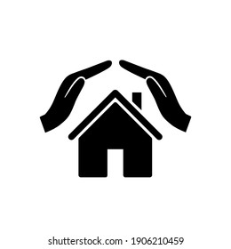 Protecting Hands Over House Icon, Home Security And Protection Concept, Property Insurance - Stock Vector