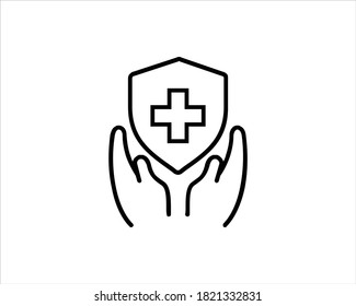 Protecting hands vector icon on white background