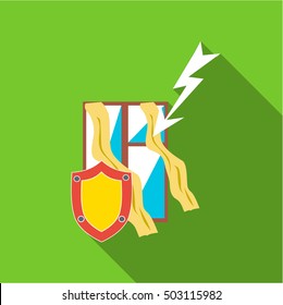 Protecting home from lightning icon. Flat illustration of protecting home from lightning vector icon for web