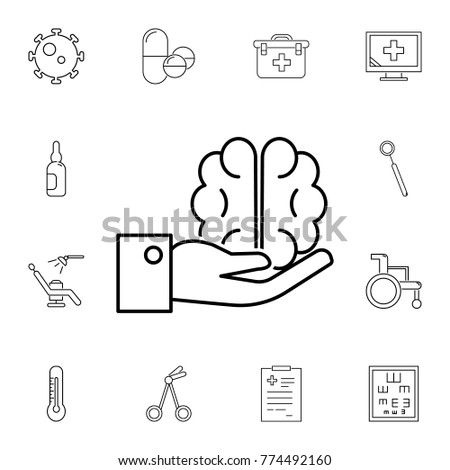 protecting human brain line icon. Set of medicine tools icons. Web Icons Premium quality graphic design. Signs, outline symbols collection, simple icons for websites, web design on white background