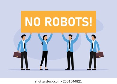  Protecting labor market from technology and robotization 2d flat vector illustration