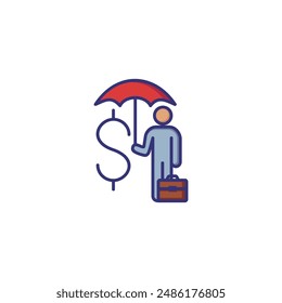 Protecting of money line icon. Businessman, dollar, briefcase, umbrella. Guarantee concept. Can be used for topics like insurance payment, finance, saving