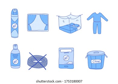 Protecting mosquito elements design of vector. Doodle illustration style.