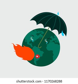 Protecting the planet earth from global warming illustration