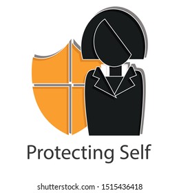Protecting self icon concept on white background. Business idea creative design. Flat vector illustration use for your project.
