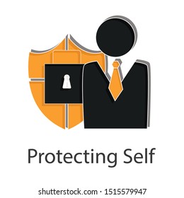 Protecting self icon concept on white background. Business resilience idea creative design. Flat vector illustration use for your project.