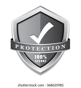 Protection 100 Percent Secure Silver Shield Vector Icon Design Design