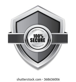 Protection 100 Percent Secure Silver Shield Vector Icon Design Design