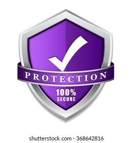 Protection 100 Percent Secure Violet Shield Vector Icon Design