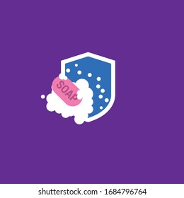 protection against bacteria,shield and soap.Conceptual vector illustration in flat style design.Isolated on background.