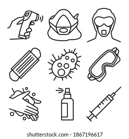 Protection against coronavirus infection, a set of icons