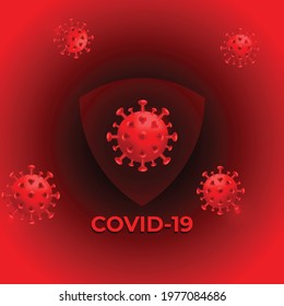 Protection Against COVID19 Virus Attack Abstract Concept, red virus with shield 