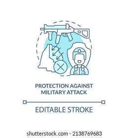 Protection against military attack turquoise concept icon. State security guaranty abstract idea thin line illustration. Isolated outline drawing. Editable stroke. Arial, Myriad Pro-Bold fonts used